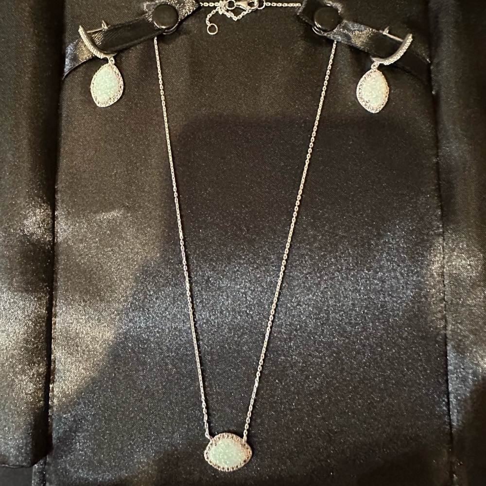 Silver Opal and white Necklace and Earrings Set - Picture 2 of 5